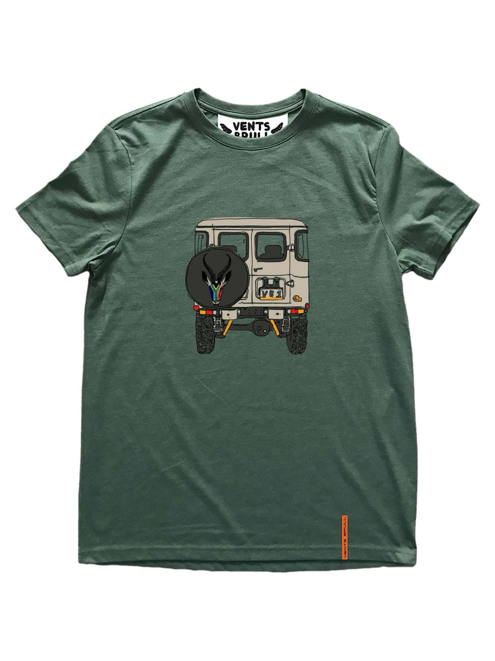 Vents Brull XL FJ CRUISER Short Sleeves Green melange, Crew Neck T-Shirt.